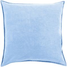 a light blue pillow on a white background