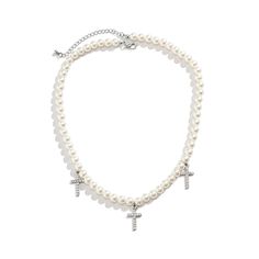 Add some refinement to your outfit with the Iced Cross Pendant Pearl Necklace - crafted with high-quality materials, this necklace features a unique combination of an iced cross pendant and pearls, making it a versatile and sophisticated addition to any outfit. Realistic Pearls made of Shells PREMIUM Quality: Hand-finished necklace design No form of discomfort on your skin Clean pearl details Size: 18 inch FREE STANDARD SHIPPING & Life time Guarantee White Cross Necklace With Pearl Charm, Cross Necklace With Pearl Charm, Silver Cross Pendant Necklace With Pearl Chain, Cross Pendant Necklace With Pearl Charm, Silver Cross Necklace With Pearl Chain, White Pearl Cross Pendant Necklace, Pearl Cross Necklace With Pearl Chain, Pearl Necklace With Cross-shaped Pearl Pendant, White Pearl Cross Necklace