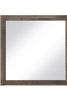 a wooden framed mirror on a white wall