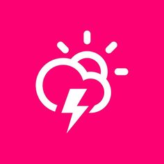 a pink background with a lightning bolt and cloud in the shape of a heart on it