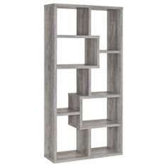 an open bookcase with four shelves on each side