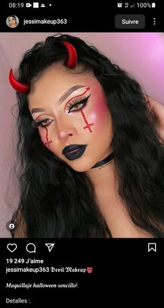 Cute Devil Makeup Halloween, Black Devil Makeup Halloween, Devil Makeup Looks Halloween, Makeup Diabla, Red Devil Makeup Halloween, Devil Makeup Halloween Pretty, Cute Devil Makeup, Devil Face Makeup, Devil Make Up