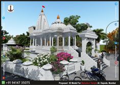 an artist's rendering of a white gazebo surrounded by flowers