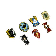 six harry potter pin badges on a white background