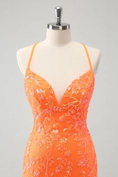 Amzcw Sparkly Orange Lace-Up Back Tight Short Homecoming Dress with Sequins Orange Hoco Dress Short, Cute Hoco Dresses Short, Orange Hoco Dress, Coral Homecoming Dresses, Orange Dress Outfits, Short Orange Dress, Cute Hoco Dresses, Hoco 2024, Party Dress Inspiration