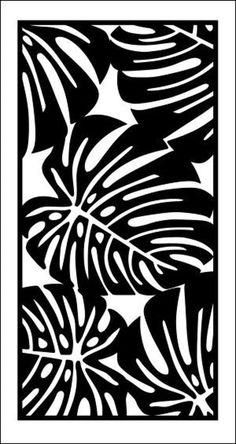 a black and white pattern with leaves in the center, on top of a white background