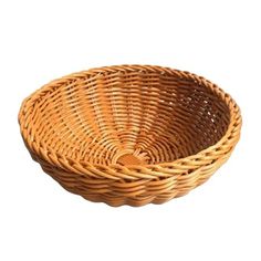 a brown wicker basket on a white background