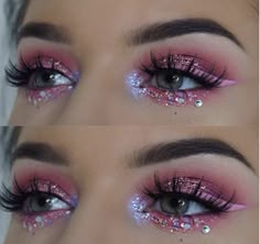 Carnaval Make-up, Pink Glitter Makeup, Fantasy Make-up, Pink Eye Makeup, Barbie Makeup, Glitter Eye Makeup