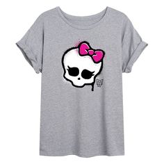 This Monster High juniors' graphic tee is absolutely fang-tastic! This Monster High juniors' graphic tee is absolutely fang-tastic! Crewneck Cuffed short sleeves Oversized fitFABRIC & CARE Heather: Cotton, polyester Black: Cotton Machine wash Imported Size: Large. Color: Med Grey. Gender: female. Age Group: kids. Trendy Pink Skull Print Top, Trendy Pink Tops With Skull Print, Trendy Pink Top With Skull Print, Fun Skull Print Crew Neck T-shirt, Fun Short Sleeve T-shirt With Skull Print, Casual Pink T-shirt With Skull Print, Fun Cotton Tops With Skull Print, Scene Kid Clothes, Monster High Shirt