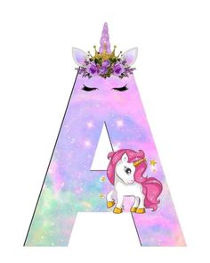 the letter a with a unicorn face and a crown on it's head is shown