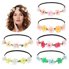 PRICES MAY VARY. 【Flower Crown Set】The package contains 6pcs flower headbands for girls, flower part size: 22cm/8.7inch, suitable for head circumference: 46cm-70cm/18-27.5inch, flower size: 5 x 4.5cm/1.9 x 1.8inch, suitable for most people. 【Colorful Wreath Headbands】Floral headband for women come in a variety of colors, including white, pink, blue, rose, and mixed colors. Wearing this chic hair accessory will make your whole person bright and vivid. 【Suitable for People of Different Ages】Teens, Flower Head Bands, Fairy Hair Accessories, Flower Wreath Hair, Flower Hair Band, Flower Tiara, Accessories Boho, Flower Headbands, Flower Crown Headband, Wedding Headdress