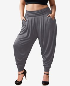 in stock Gray High Waist Harem Pants With Pockets, Baggy Tapered Leg Bottoms In Solid Color, Baggy High Waist Gray Harem Pants, Gray Baggy High Waist Harem Pants, Baggy Tapered Leg Bottoms With Solid Color, Fitted Casual Harem Pants, Casual Fitted Solid Harem Pants, Loosely Fitted Solid Harem Pants With Side Pockets, Fitted Harem Pants With Pockets For Loungewear