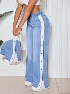 Fancy Pants Outfit, Dope Fashion Outfits, Denim Patchwork Jeans, Denim Style Casual, Casual Chic Outfits, Diy Jeans, 2piece Outfits, Jeans Outfit Women, Modest Dresses Casual