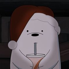 a cartoon character with a drink in his mouth