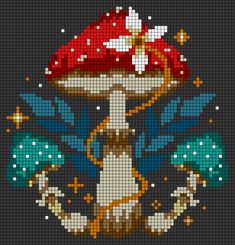 a cross stitch pattern with a mushroom on it