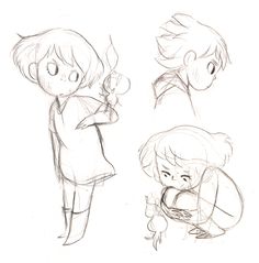 three sketches of children with different expressions