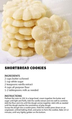 the recipe for shortbread cookies is shown in an advertisement, with instructions to make it