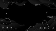 an abstract black and white background with wavy lines, dots and stars in the sky