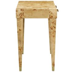 a small wooden table sitting on top of a white floor