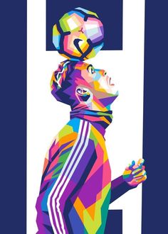 a man with a soccer ball on his head in front of the letter f,