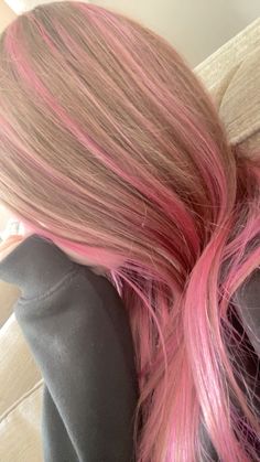 #pinkhair #draculaura #hair #pinkhighlights#highlights #mermaid #barbie #viralpost Mermaid Dyed Hair, Pink Hair On Blond Hair, Blond Hair Pink Streaks, Cotton Pink Hair, Brown N Pink Hair, Platinum Hair With Pink Highlights, Pink Highlights Underneath Hair, Blonde Hair W Pink Highlights, Pink Barbie Hair