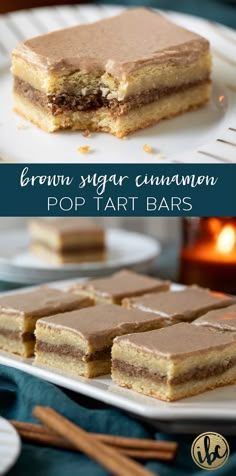 brown sugar cinnamon pop tart bars on a white plate