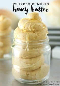 a jar filled with whipped pumpkin honey butter