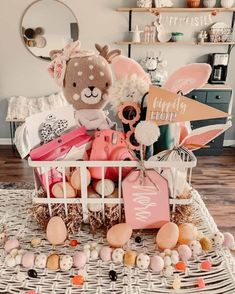 a basket filled with lots of items on top of a table