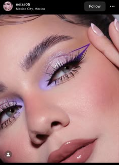 Really Easy Makeup Looks, Eyeshadow Looks Without Lashes, Wet Liner Looks, Light Blue Eyeliner, Purple Eye Look, Luna Hale, Purple Eyeshadow Looks, Make Up Designs