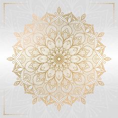 a gold and white flower on a light gray background with an intricate design in the middle