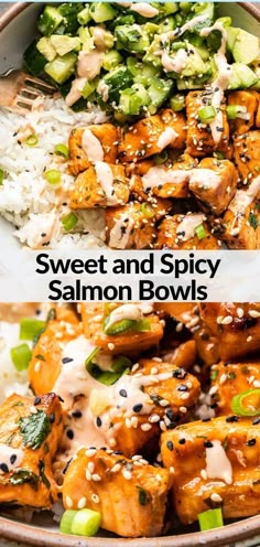 sweet and spicy salmon bowls with sesame seeds