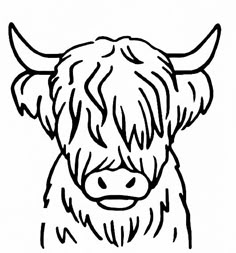 a black and white drawing of a cow's head