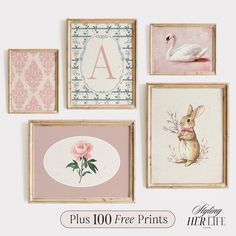 four framed pictures with animals and flowers on them, one is for the letter a