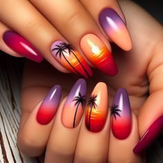 20+ New Summer Almond Nails Ideas In 2024 Beach Almond Nails, Nails Seashell, Nails Sunset, Summer Almond Nails, Fruity Nails, Almond Nails Ideas, Nails Ocean, Almond Nail Ideas, Nails Vacation