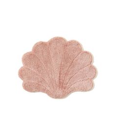 a pink scallop shaped rug on a white background