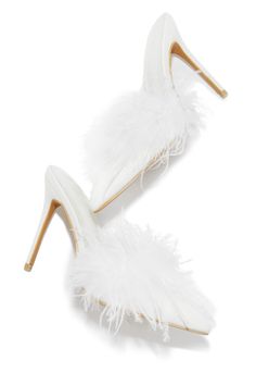 Miss Lola | Lorelai White Faux Feather Mule Heels Elegant Synthetic Heels For Winter, Open Toe Heels With Feathers For Formal Occasions, Elegant Closed Toe Heels For Winter, White High Heel Shoes For Party Season, Elegant Winter Heels, Glamorous Formal Winter Heels, Chic Heels With Feather Trim And Round Toe, Chic Round Toe Heels With Feathers, White High Heel Heels For Party Season