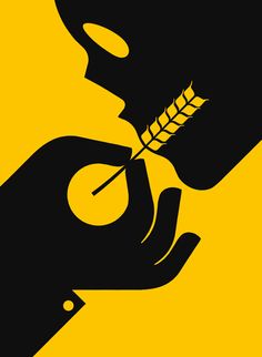 a black and yellow poster with a hand holding a stalk of wheat