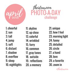 the week's photo - day challenge is shown in pink and white with words above it