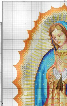 an image of the virgin mary in cross stitch