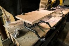 a workbench with some tools on top of it