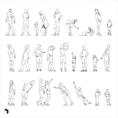 an image of people doing different things in the same line drawing style, each with their own individual body position