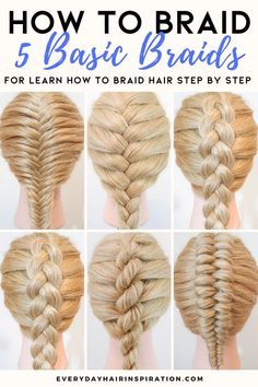 Rope Braid Hairstyles, 5 Braids, Basic Braids, French Fishtail Braid, Braids For Beginners, Hair Step By Step, French Fishtail