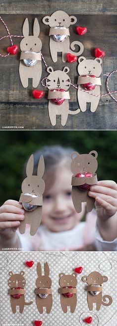 a collage of photos showing the process of making paper animals