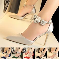 Category:Heels; Upper Materials:Satin; Embellishment:Crystal; Season:Summer,Spring; Heel Type:High Heel; Gender:Women's; Toe Shape:Pointed Toe; Style:Luxurious,Elegant; Heel Height(inch):3-4; Occasion:Party,Wedding; Closure Type:Ankle Strap; Pattern:Solid Colored; Shipping Weight:0.734; 2022 Trends:Ankle Strap Heels; Foot Length:; Size chart date source:Provided by Supplier. Quince Shoes, Glitter Stilettos, Cheap Womens Shoes, Spring Heels, Satin Noir, Heels Online, Wedding Spring, Crystal Shoes, Pumps Heels Stilettos