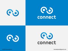 four logos for connect, which are designed in blue and white