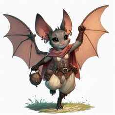 a cartoon character dressed up as a bat with wings outstretched and holding a lantern in one hand