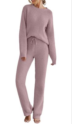 Womens Fuzzy Fleece Long Sleeve 2 Piece Loungewear Outfits Sweater Pants Pajama Sets Lounge Sets For Women, Sweatsuit Outfits, Stylish Loungewear, Knit Loungewear, Lounge Sweater, Loungewear Outfits, Cozy Loungewear, Classic Sweater, Long Sleeve Tops Casual