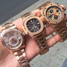 Rolex, Patek Philippe, & Audemars Piguet  Which would you choose? Men's Luxury Yellow Gold Watches, Audemars Piguet Perpetual Calendar, Gold Audemars Piguet, Patek Philippe Rose Gold, Audemars Piguet Royal Oak Perpetual Calendar, Audemars Piguet Code 11.59, Would You, Audemars Piguet Watches