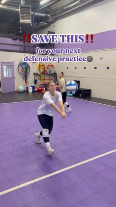 two women are playing tennis in an indoor court with the words save this for your next defensive practice