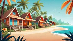 an image of a tropical beach scene with houses